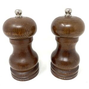 Vtg Cole & Mason Dark Wood 5" Salt & Pepper Grinder Wooden Manual Mill England